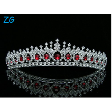 Braut Festzug Hochzeit Strass Kristall Tiara Krone - Silber überzogen Red Crystals